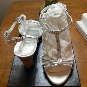 Jcrew Made in Italy silver leather heeled sandals